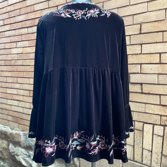 Style & Co Black Velvet Embroidered boho Tunic 2x - Picture 3 of 8